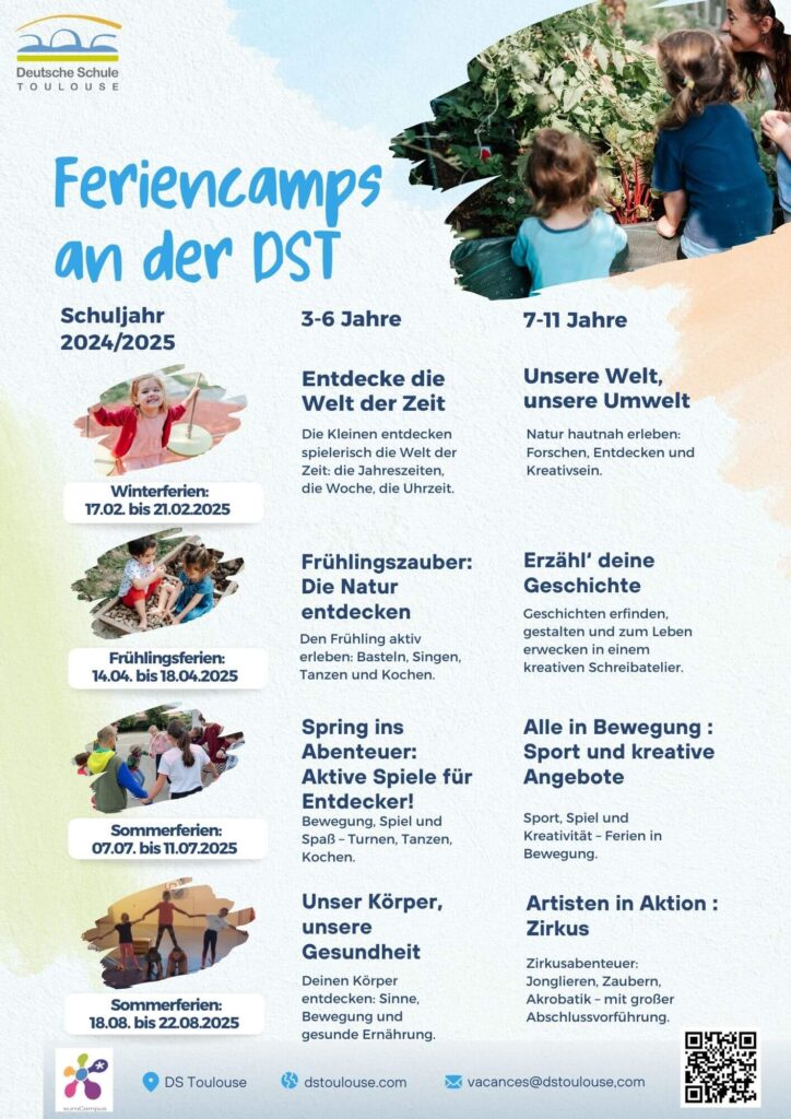 Flyer mit einer Übersicht der Feriencamps 2025 der DST