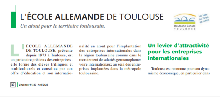 Deutsche Schule Toulouse, Ausschnitt Presseartikel in "L'Ingenieur"