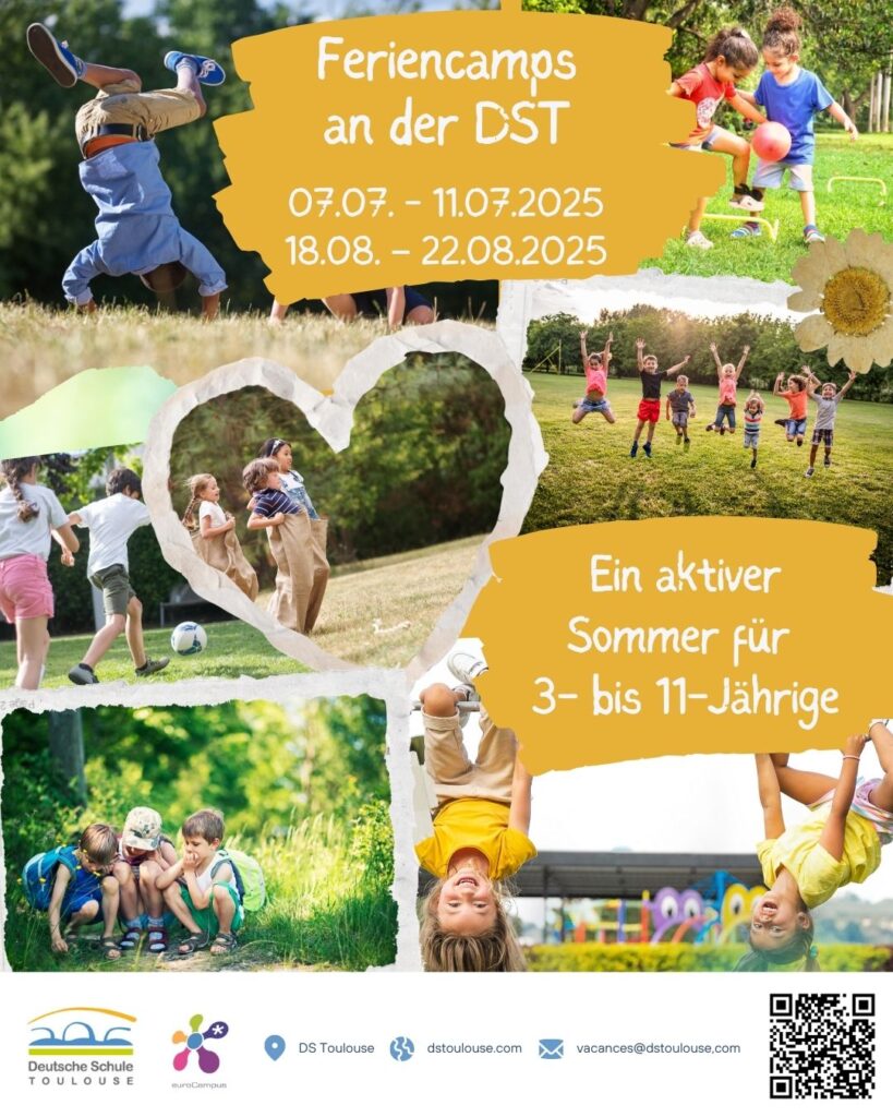 Plakat, Feriensommercamp der Deutschen Schule Toulouse, Collage spielender Kinder