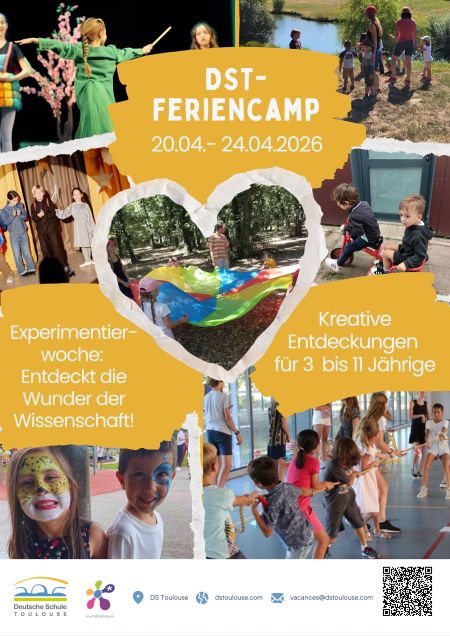 Deutsche Schule Toulouse: Feriencamp Frühling 2026, Collage, Kinder bei verschiedenen Aktivitäten