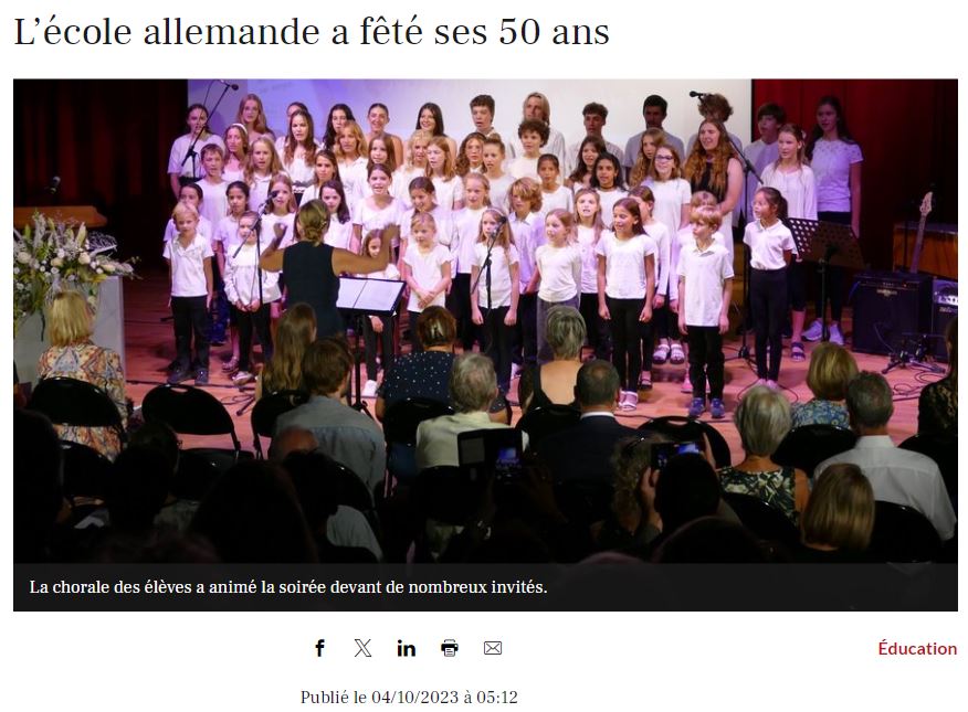 Deutsche Schule Toulouse, Article de presse Depeche du Midi, Fête de 50ans