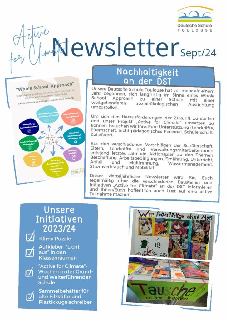 Deutsche Schule Toulouse, Newsletter "Active for climate"