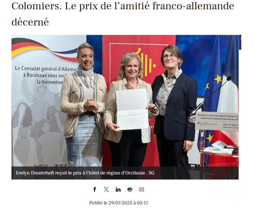 Deutsche Schule Toulouse, Article de presse Depeche du Midi, Evelyn Diesterheft de la Deutsche Schule Toulouse, Consul Général, Stefanie Zeidler, et Nadia Pellefigue, Vice-présidente du Conseil régional