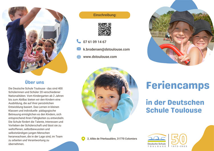 Deutsche Schule Toulouse, Plakat Feriencamps 2023 Vorderseite