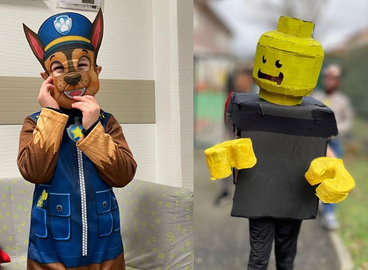 Kinder in Kostümen: Lego und Paw Patrol