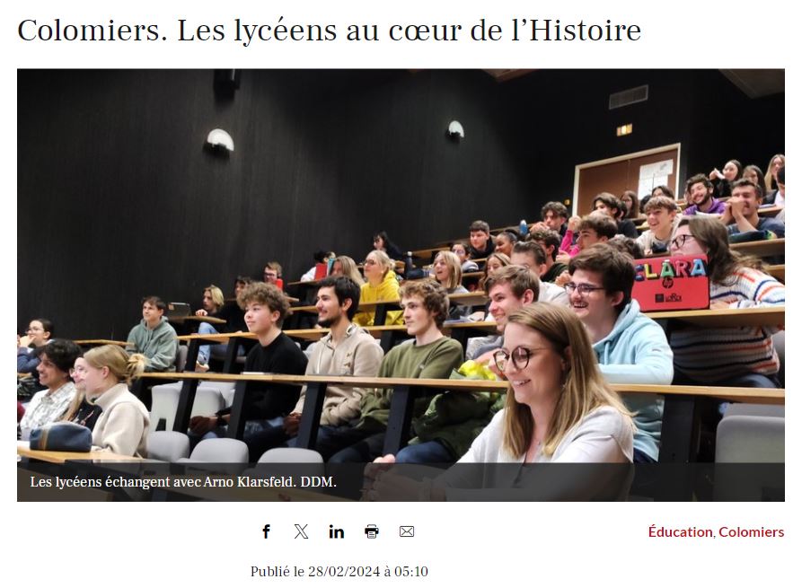 Deutsche Schule Toulouse, Article de presse Depeche du Midi, Arno Klarsfeld