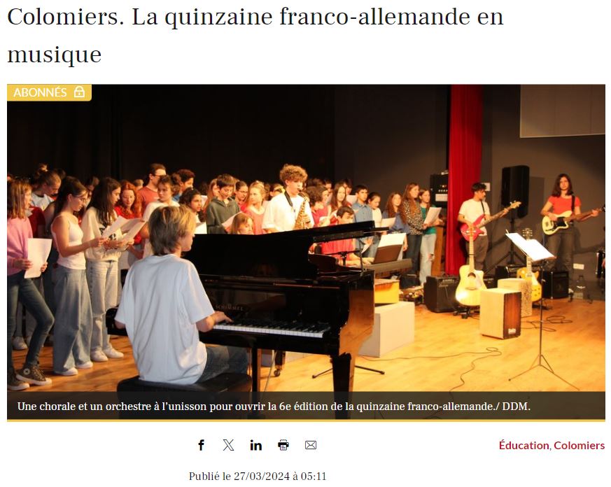 Deutsche Schule Toulouse, Article de presse Depeche du Midi, Quinzaine franco-allemande 2024