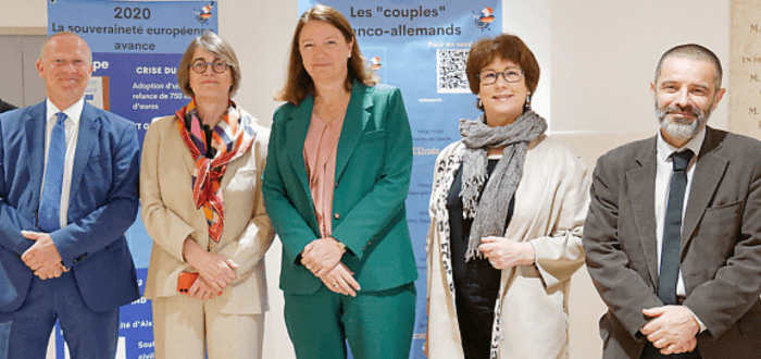 Ministerialrätin der Deutschen Botschaft in Paris, Frau Gudrun Lingner, Direktorin der Maison de l’Europe Toulouse, Frau Geneviève Saint-Hubert, Schulleiter Alexandre Caussé und Dr. Martin Sachse-Weinert, im Rahmen der 
