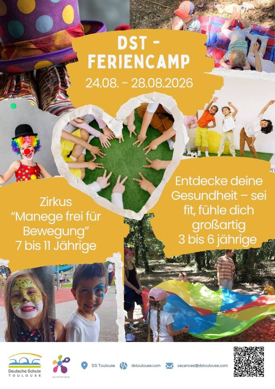 Plakat Feriencamp DST Collage Kinder beim Spielen