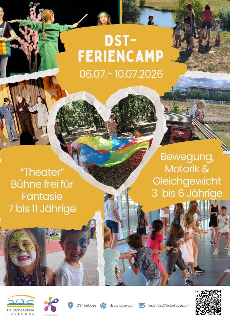 Plakat Feriencamp DST Collage Kinder beim Spielen