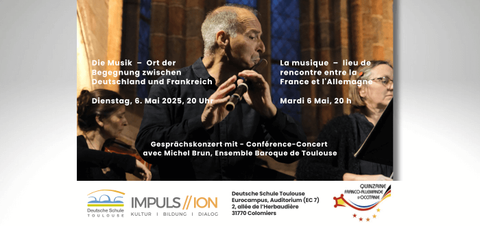 Plakat Konzert des Ensemble Baroque de Toulouse, drei Musiker